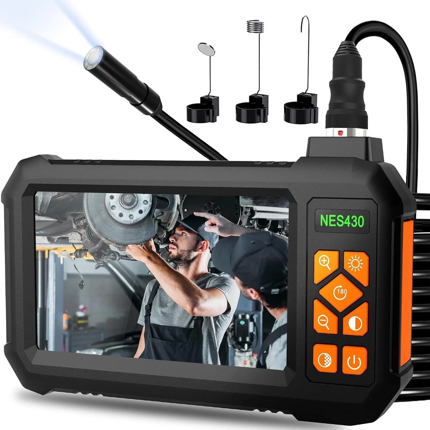 COOVIE 4.3-inch IPS Screen Borescope Inspection Camera 1920x1080P HD | 5m (16.4ft) Semi-Rigid Probe with 8 LEDs & IP67 Waterproof — Black
