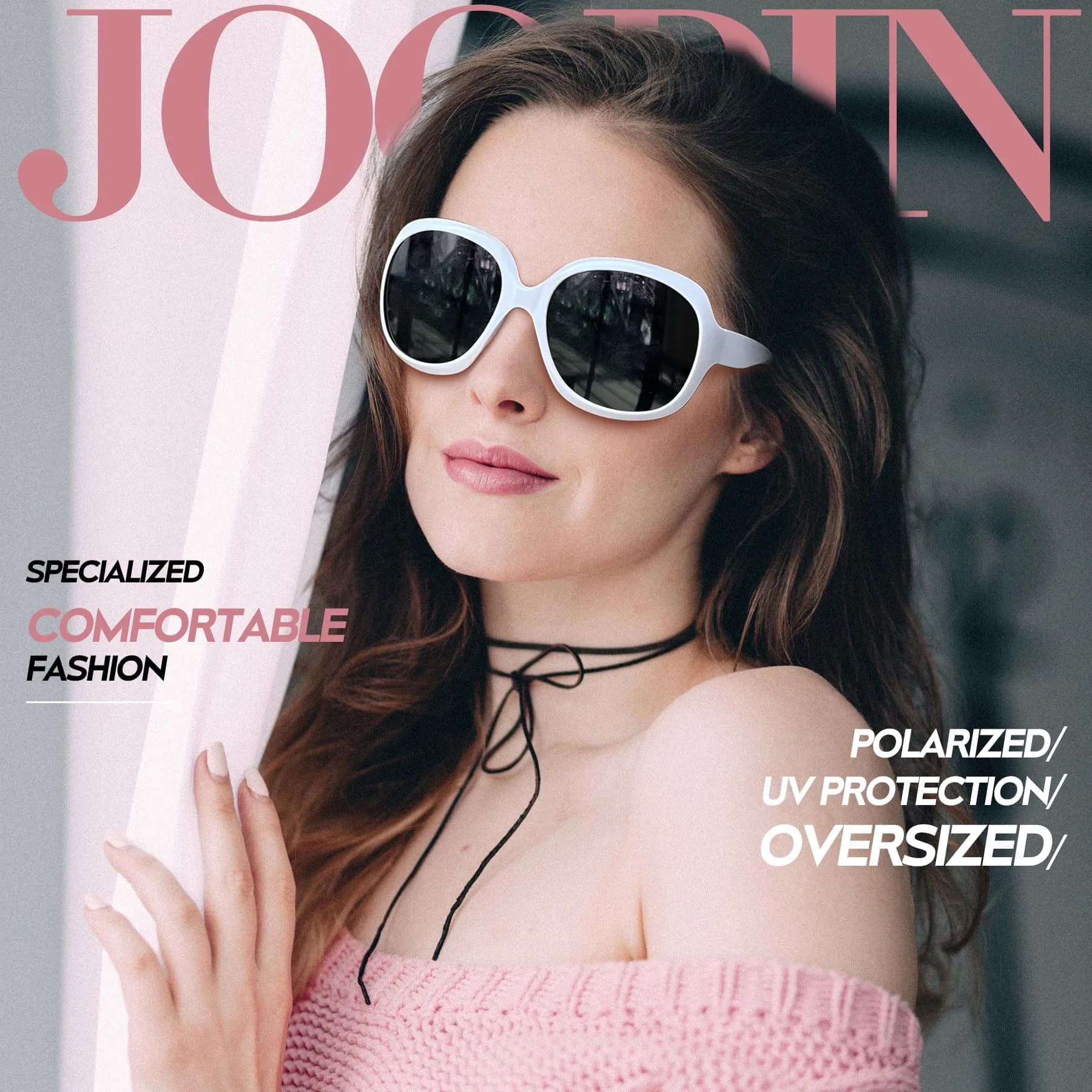 Joopin Oversized Butterfly Sunglasses for Women - D27 White & Purple Frame, Polarized UV400 - view 2