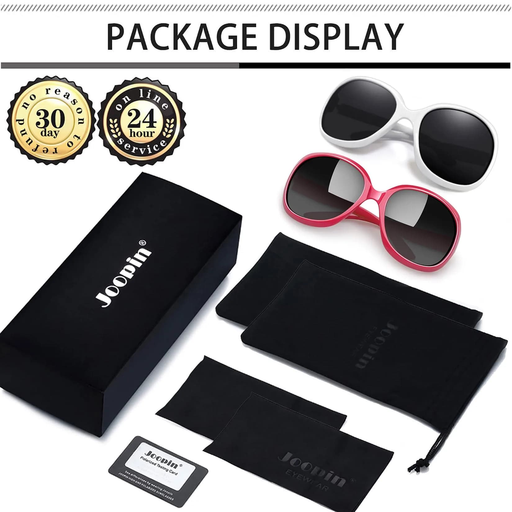 Joopin Oversized Women’s Sunglasses White+Hot Pink | Jackie Butterfly Design, Polarized UV400 Protection (2-Pack) - view 6