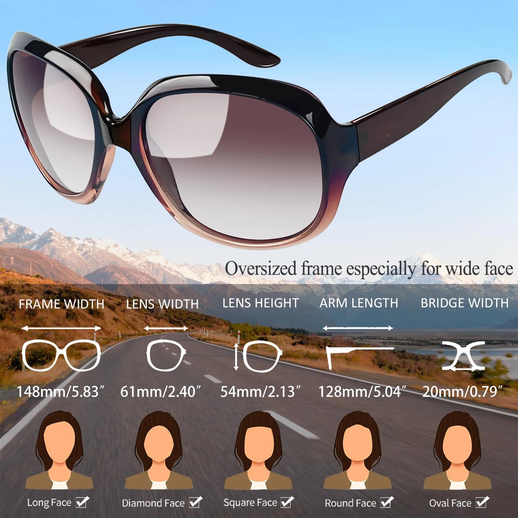 Joopin D26-White + Gradient Brown Oversized Butterfly Sunglasses for Women - view 4