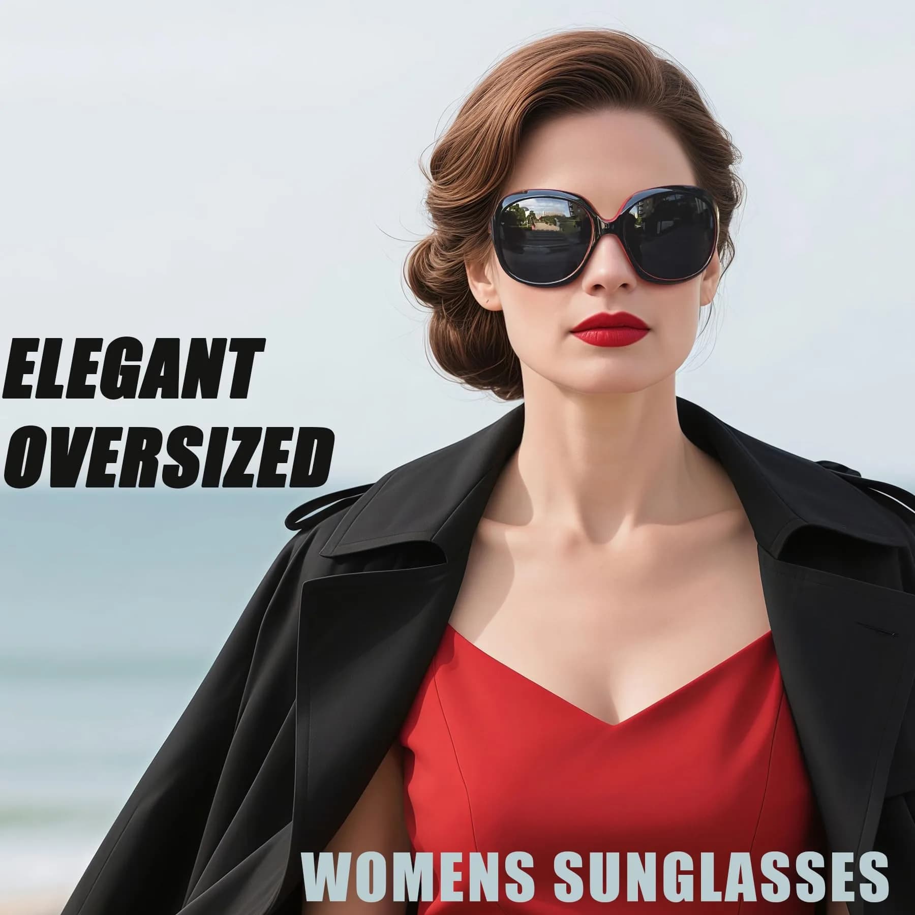Joopin D22-Black Oversized Butterfly Sunglasses for Women with Black Red & Grey Lenses | Polarized UV400 - view 3