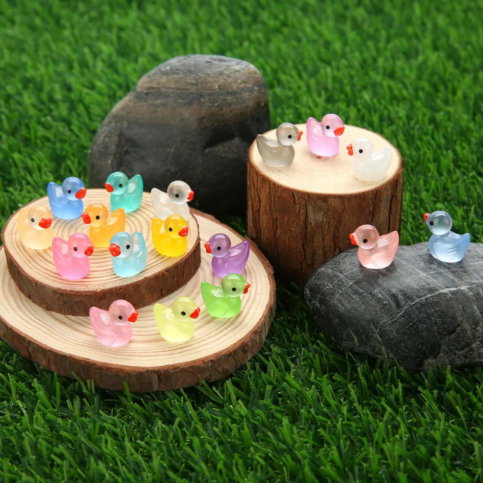 GWAHSA 240pcs Luminous Mini Resin Ducks - Glow in The Dark Tiny Animals for Dollhouse, Fairy Garden & Micro Landscapes - view 6