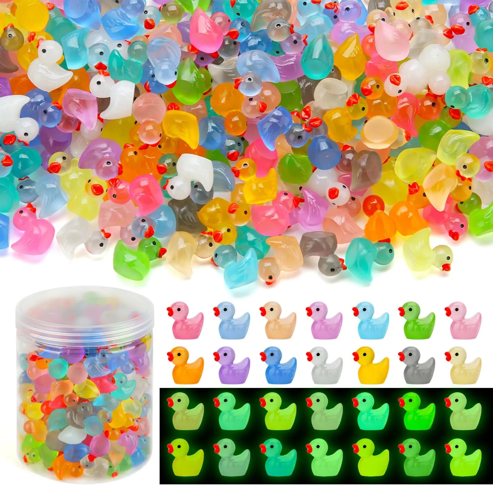 GWAHSA Luminous Mini Resin Ducks 240 Count | Glow in The Dark Tiny Animals for Dollhouse Decor - main product image