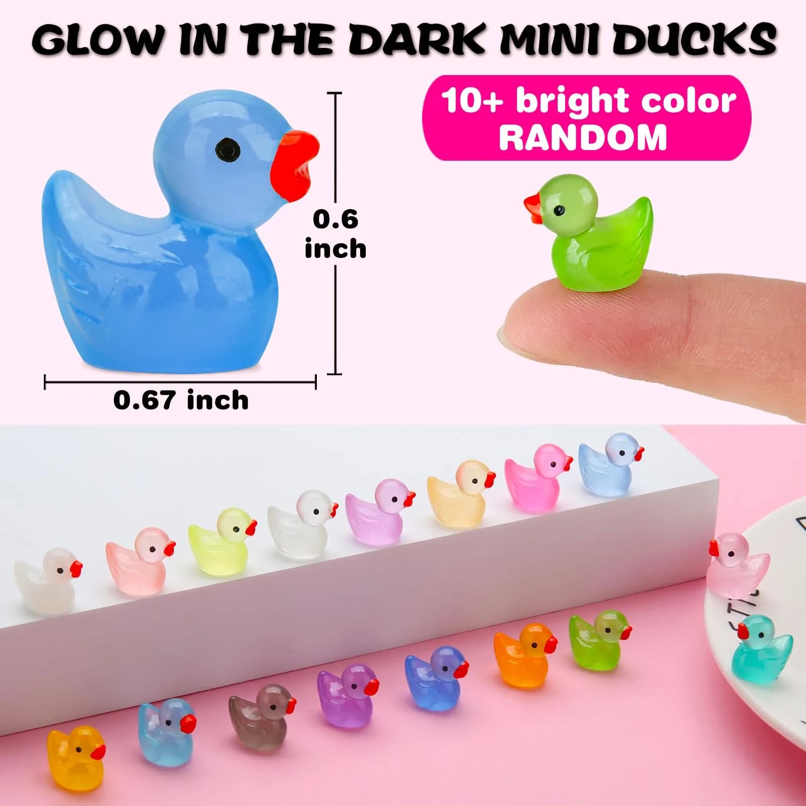 GWAHSA 240pcs Luminous Mini Resin Ducks - Glow in The Dark Tiny Animals for Dollhouse, Fairy Garden & Micro Landscapes - view 2