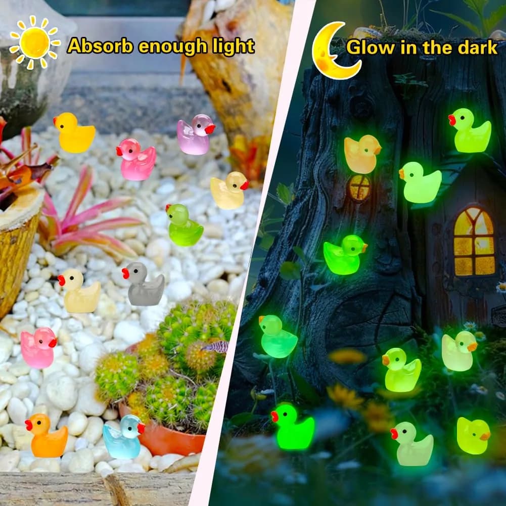 GWAHSA 240pcs Luminous Mini Resin Ducks - Glow in The Dark Tiny Animals for Dollhouse, Fairy Garden & Micro Landscapes - view 3