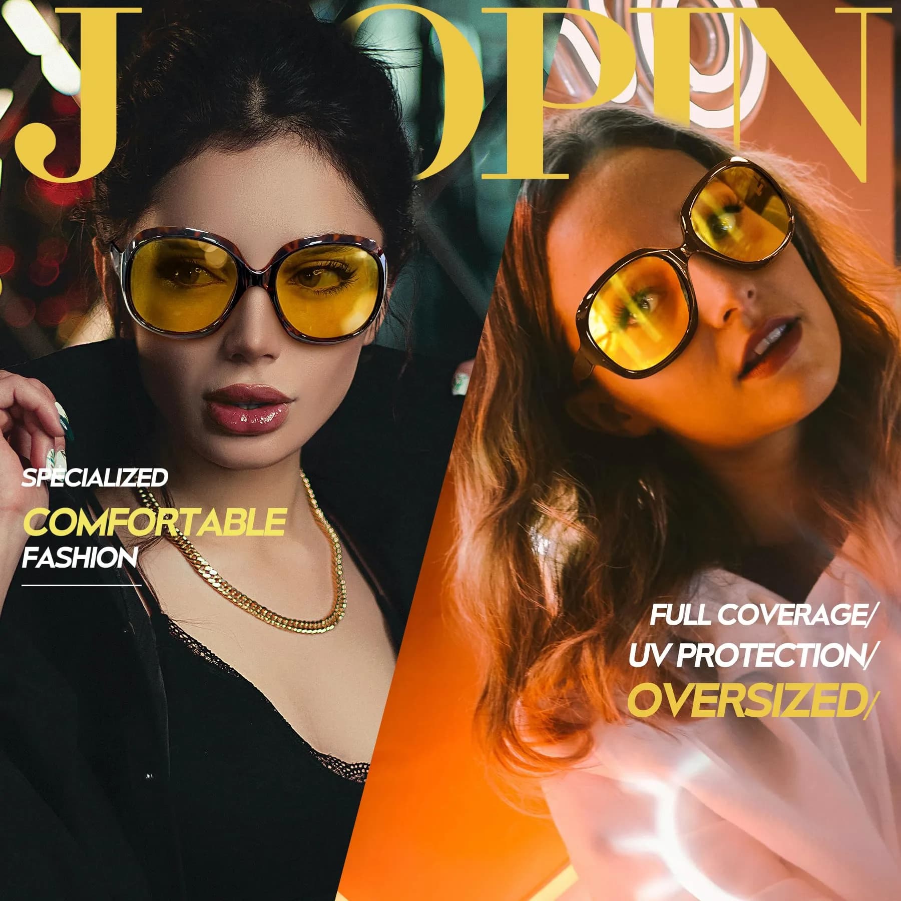 Joopin Oversized D29-Tortoise/Yellow & Black/Yellow Butterfly Sunglasses for Women - view 2