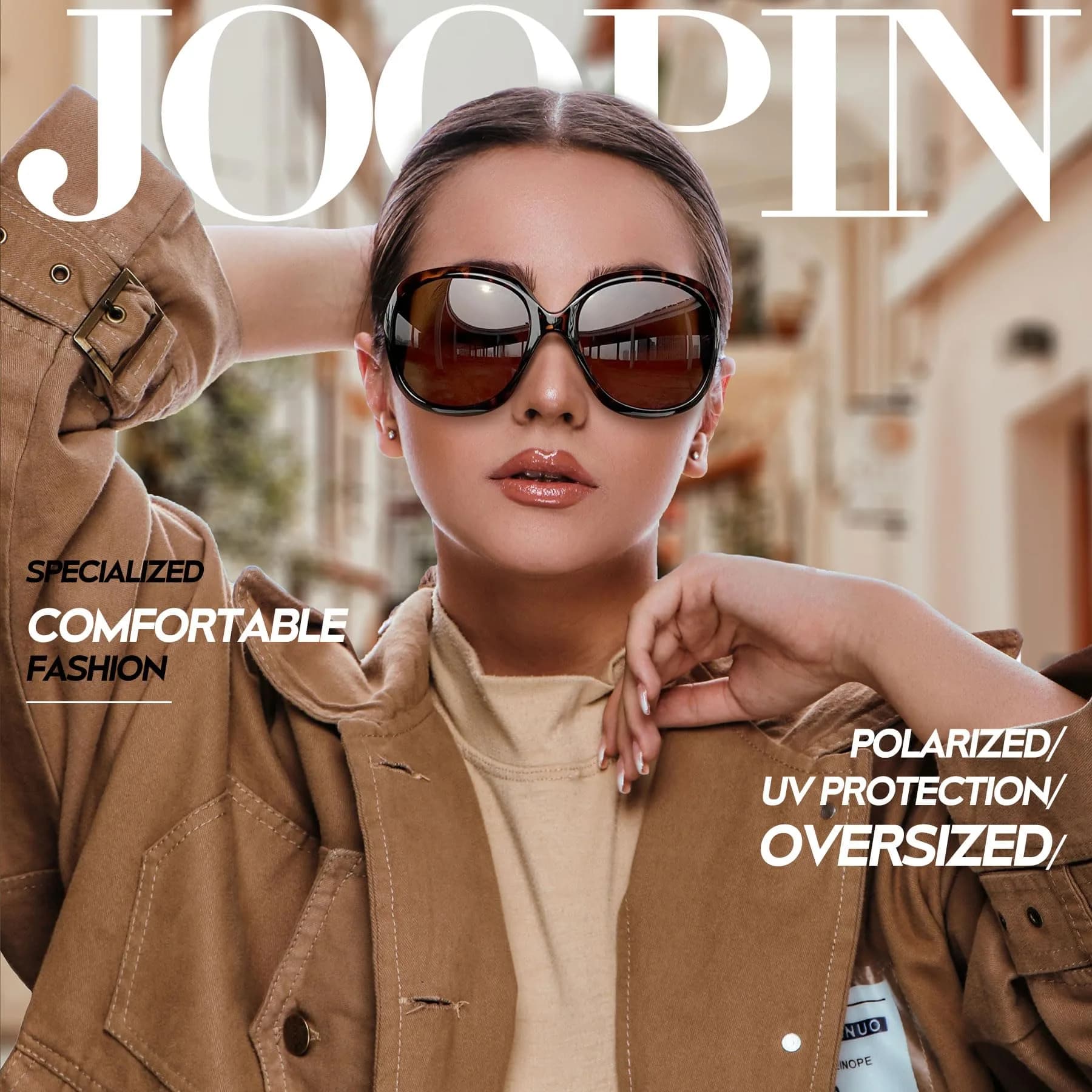 Joopin Oversized Butterfly Sunglasses for Women - D25 White & Tortoise/Brown Polarized UV400 - view 2
