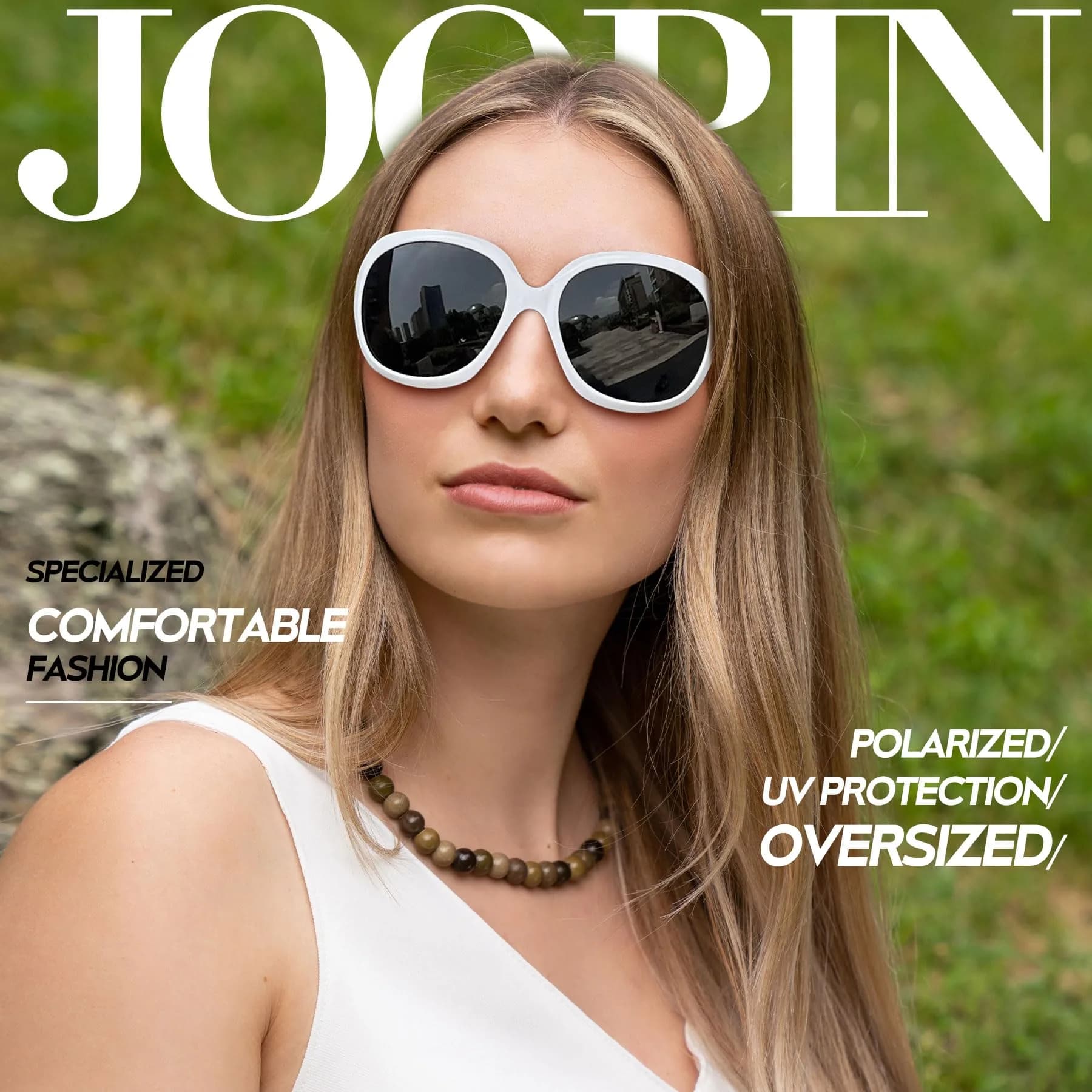 Joopin Oversized Butterfly Sunglasses for Women - D25 White & Tortoise/Brown Polarized UV400 - view 3