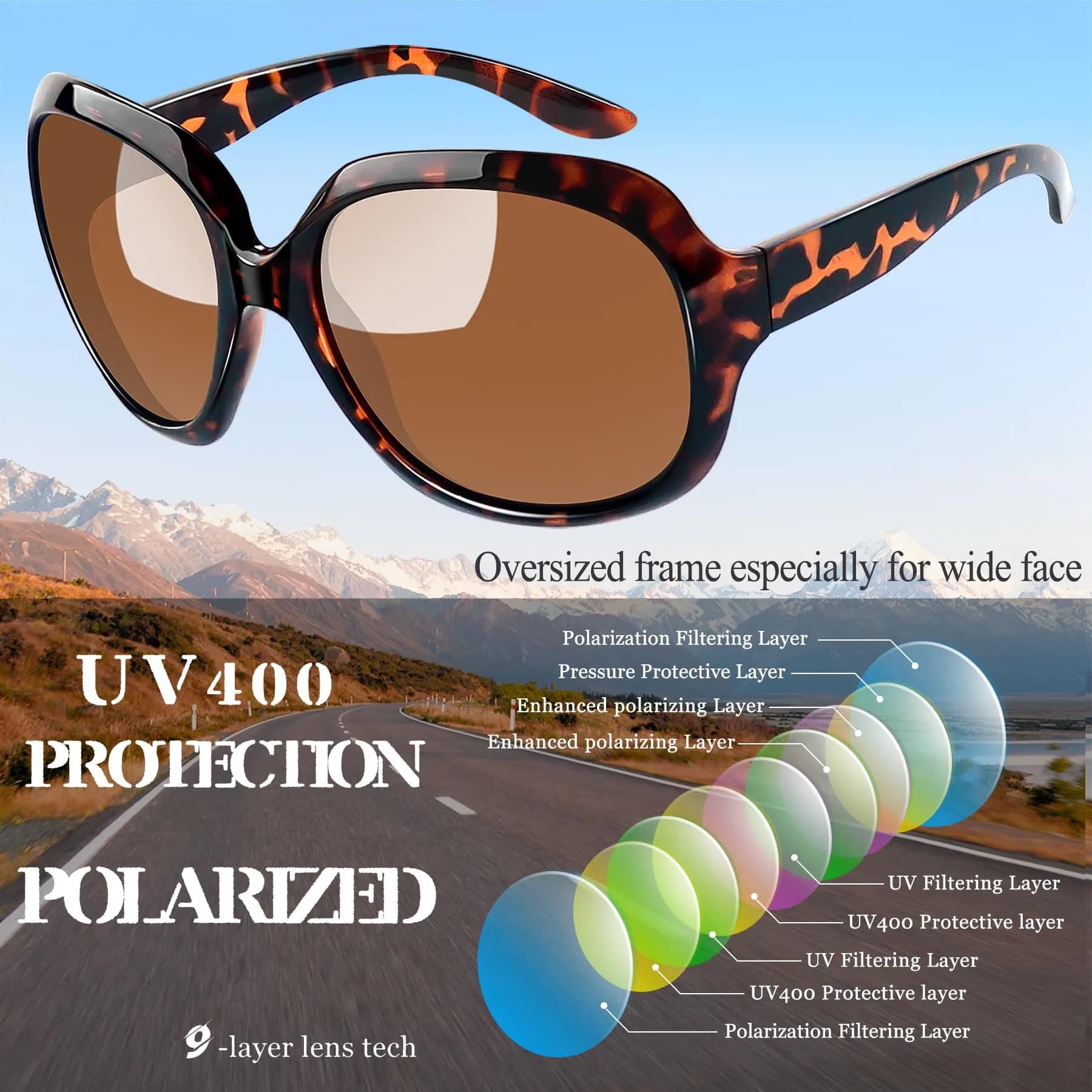 Joopin Oversized Butterfly Sunglasses for Women - D25 White & Tortoise/Brown Polarized UV400 - view 4