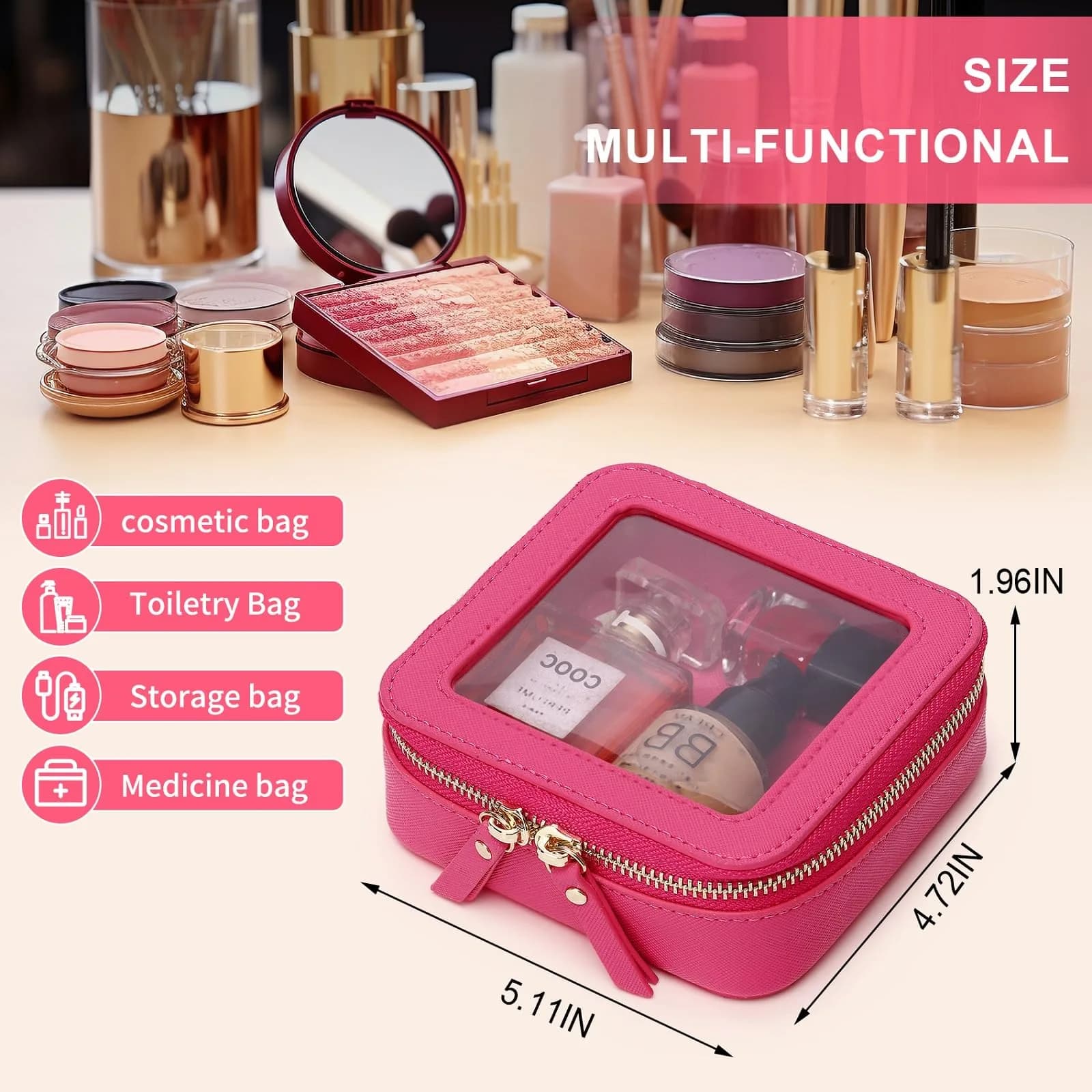 Pinkmik A/Fuxia Mini Clear Makeup Bag - TSA Approved Travel Cosmetic Case - view 3
