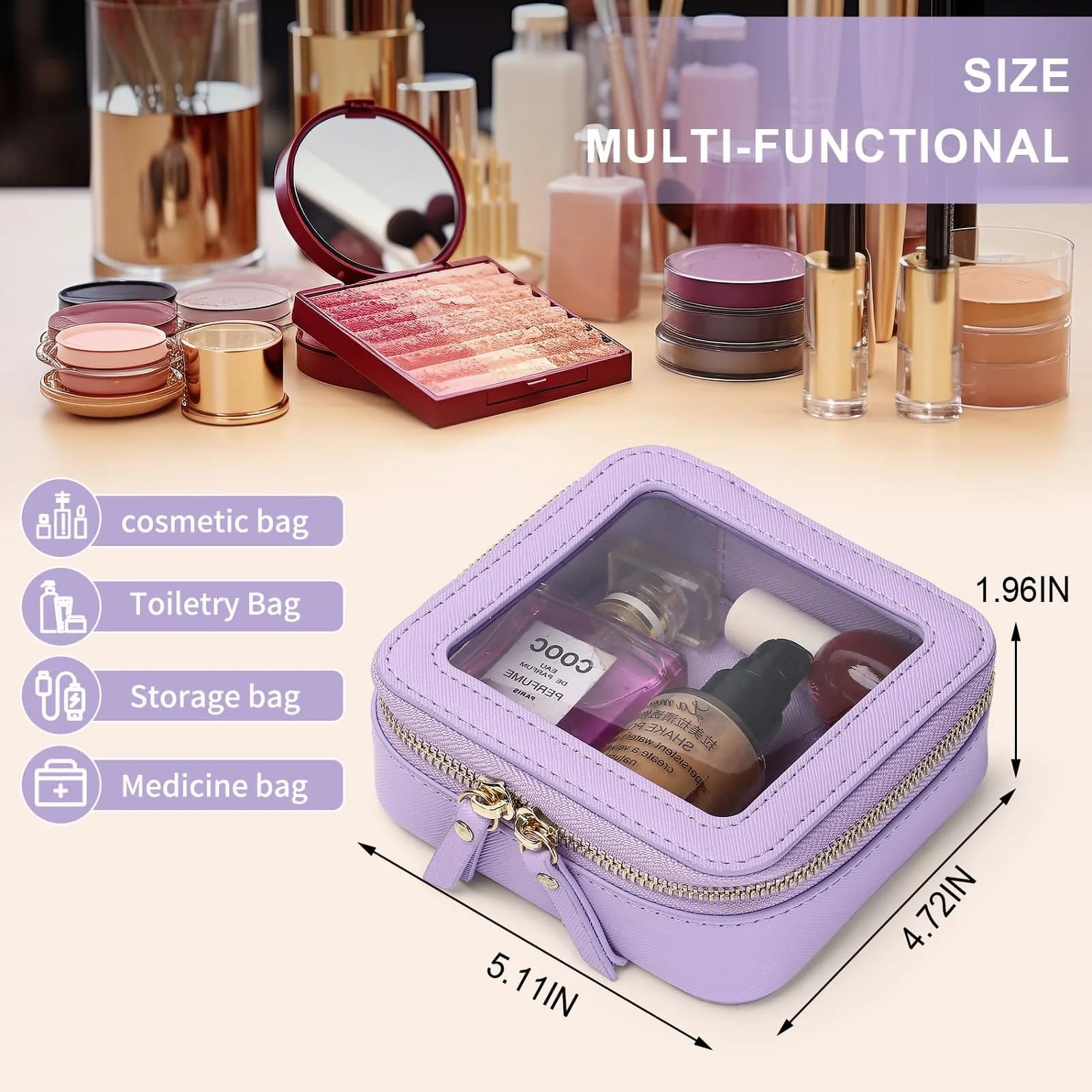 Pinkmik A/Purple MINI Clear Makeup Bag - TSA Approved Travel Cosmetic Case - view 3
