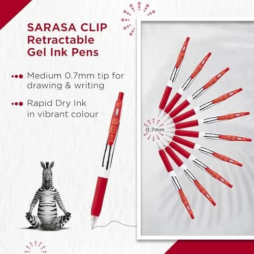 Zebra SARASA CLIP Stripes Gel Pens 10pk | Smudge Proof, 0.7mm Nib, Water Resistant, Eco-Friendly (70-120 chars) thumbnail 5