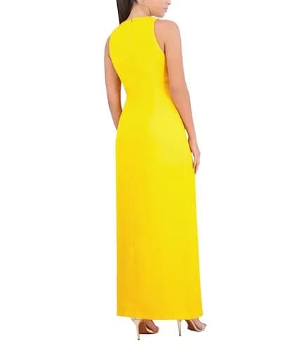 BCBG New York Women's Sleeveless V Neck Maxi Dress with Side Slit, Golden Rod, 4 | Elegant Occasion Wear thumbnail 3