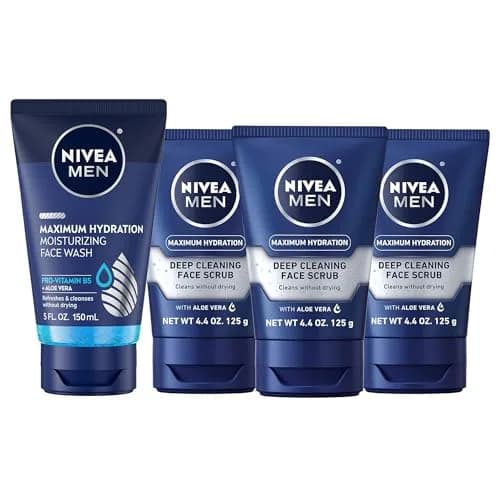 NIVEA MEN Maximum Hydration Face Wash & Scrub Set | 5 Fl Oz Face Wash, 3x4.4 Oz Face Scrub thumbnail 1