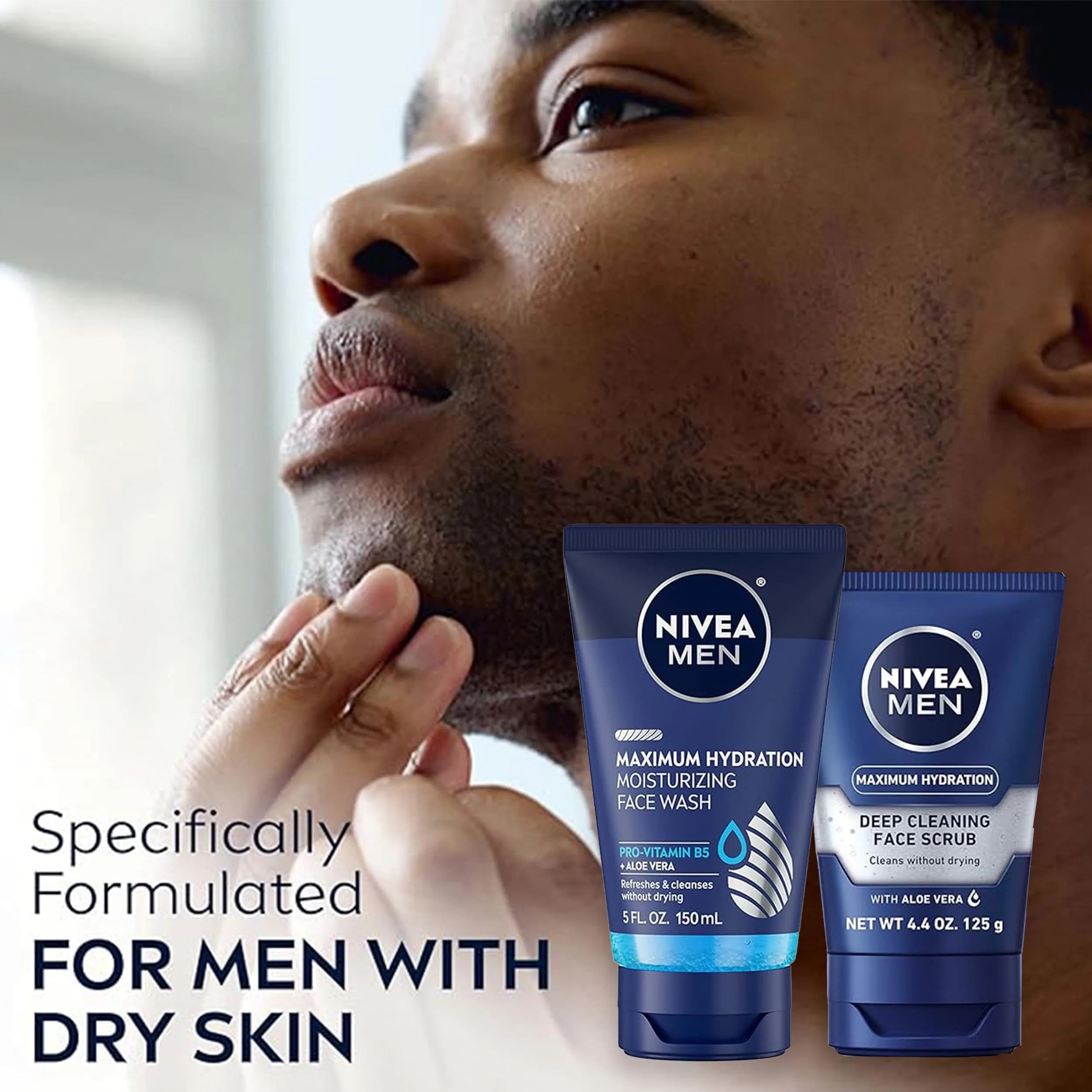 NIVEA MEN Maximum Hydration Face Wash & Scrub Set | 5 Fl Oz Face Wash, 3x4.4 Oz Face Scrub - view 2
