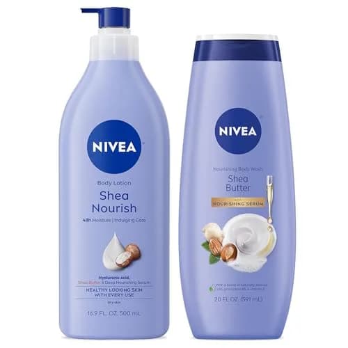 NIVEA Shea Nourish Body Lotion & Shea Butter Body Wash Set | 16.9 Fl Oz (500ml) & 20 Fl Oz (591ml) thumbnail 1