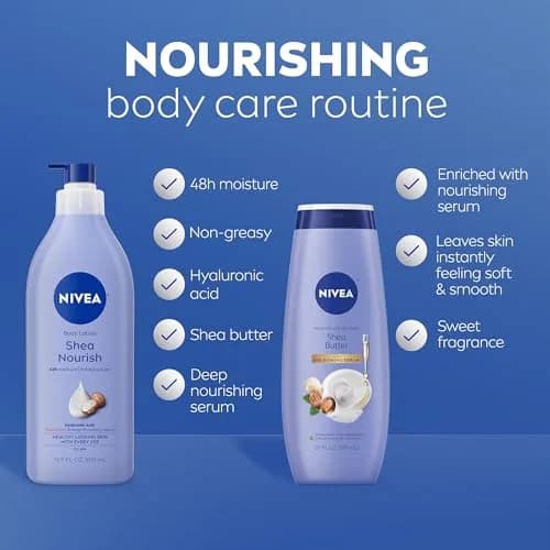 NIVEA Shea Nourish Body Lotion & Shea Butter Body Wash Set | 16.9 Fl Oz (500ml) & 20 Fl Oz (591ml) thumbnail 2