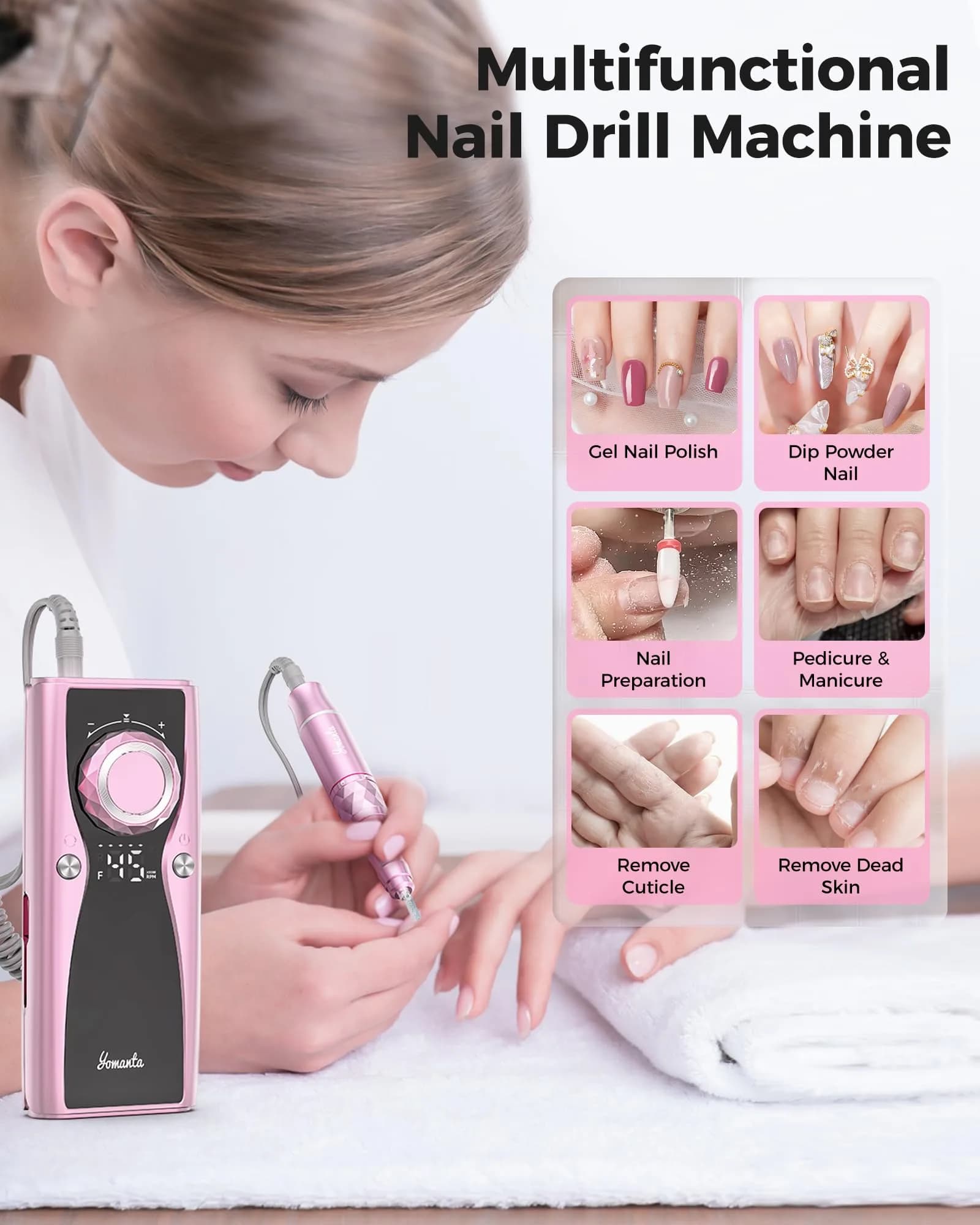 yomanta Professional Black Electric Nail Drill Kit 45,000 RPM USB Rechargeable Efile Nail File - view 2