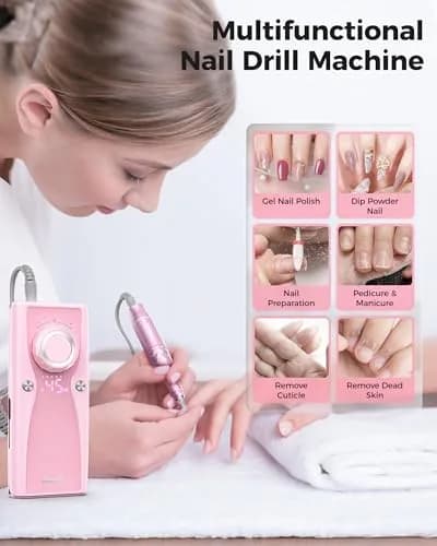 Yomanta Electric Nail Drill Professional Kit 45000 RPM USB Rechargeable Efile Nail File with 12 Bits | Salon & Home Manicure Tool thumbnail 2