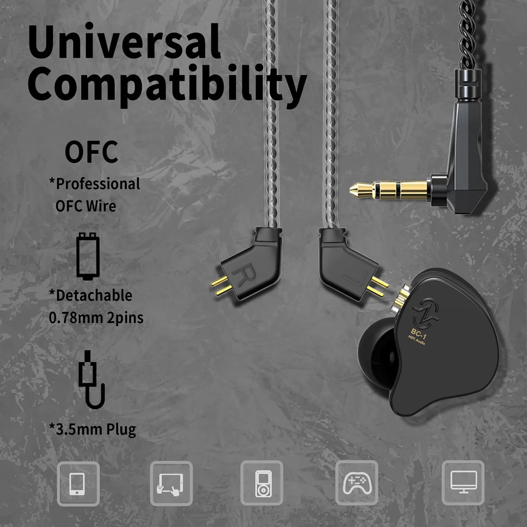 CCZ Melody In-Ear Monitors Wired Earbuds with 1DD 1BA Hybrid Drivers, Detachable 4N OFC Cable, 3.5mm Plug, Purple (16 Ohm, 110dB) | Studio Monitoring HIFI Bass - view 4