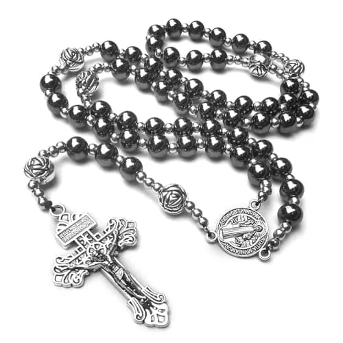 LinZengYo Hematite Rosary Necklace 18.9in (48cm) | Catholic Prayer Beads for Men & Women thumbnail 1
