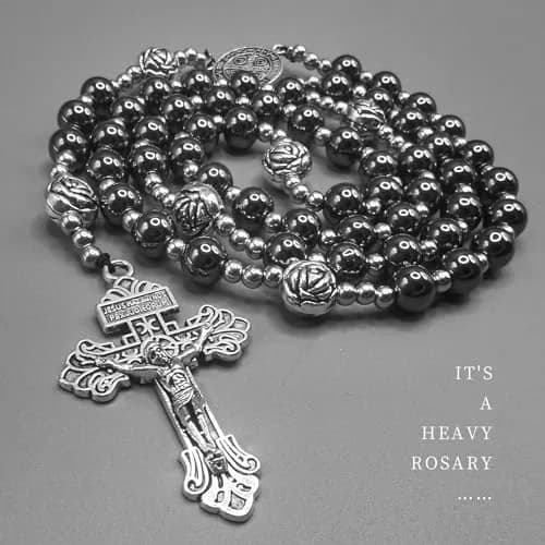 LinZengYo Hematite Rosary Necklace 18.9in (48cm) | Catholic Prayer Beads for Men & Women thumbnail 5