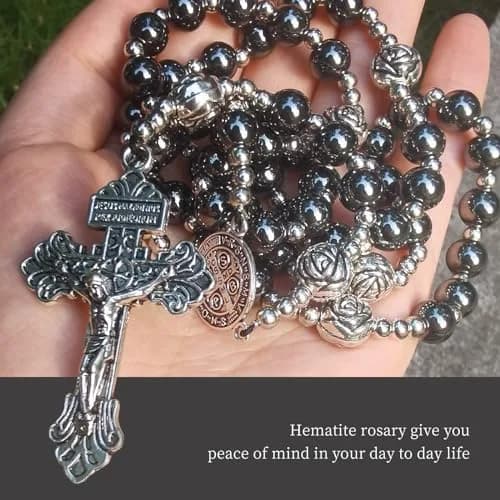 LinZengYo Hematite Rosary Necklace 18.9in (48cm) | Catholic Prayer Beads for Men & Women thumbnail 3