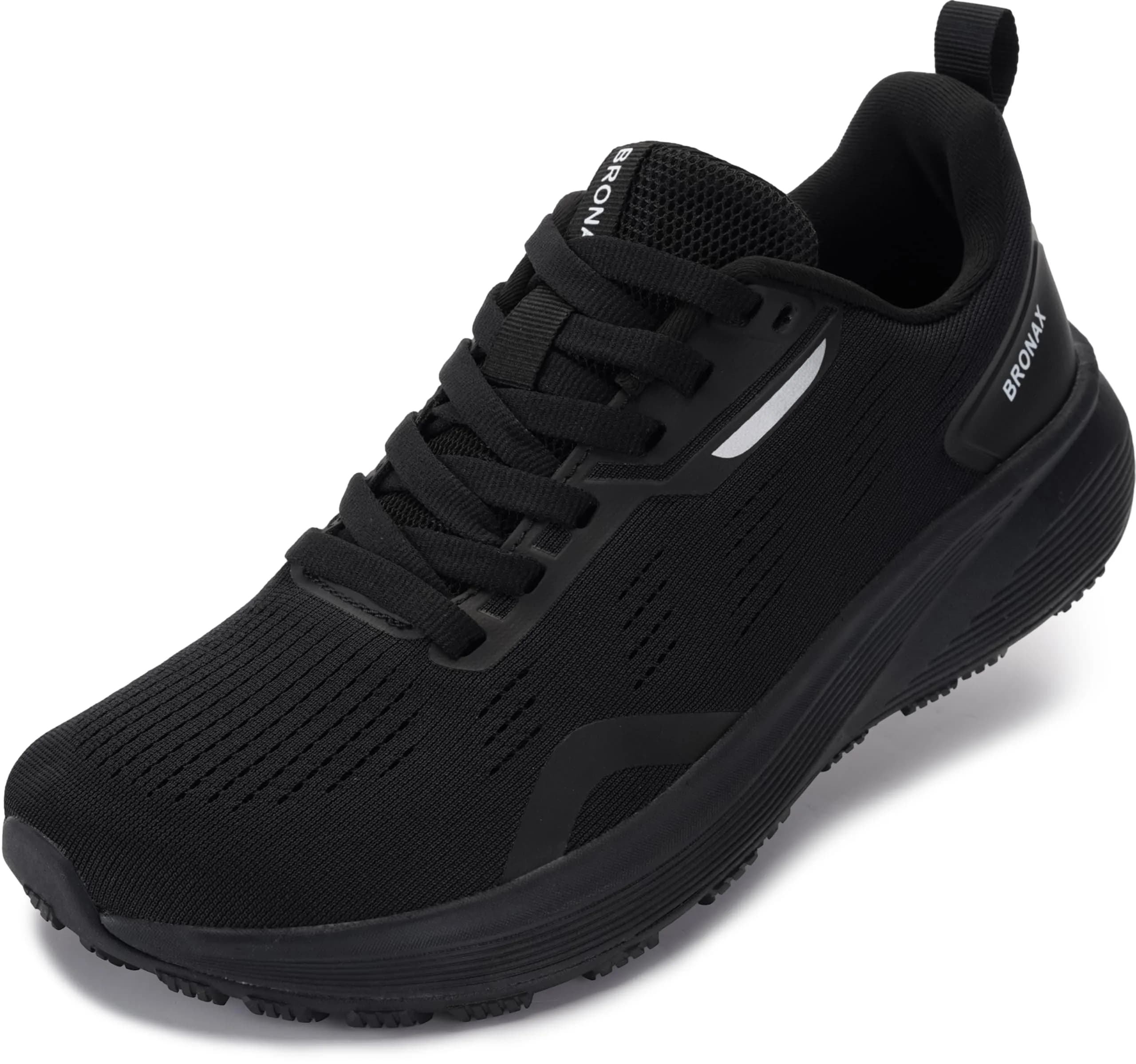 BRONAX Wide Toe Box Athletic Shoes 8.5W Black | Breathable Mesh, Shock Absorption, Wide Fit — Black