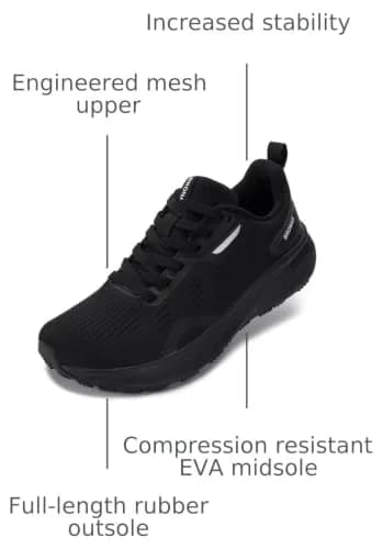 BRONAX Wide Toe Box Athletic Shoes 8.5W Black | Breathable Mesh, Shock Absorption, Wide Fit thumbnail 3
