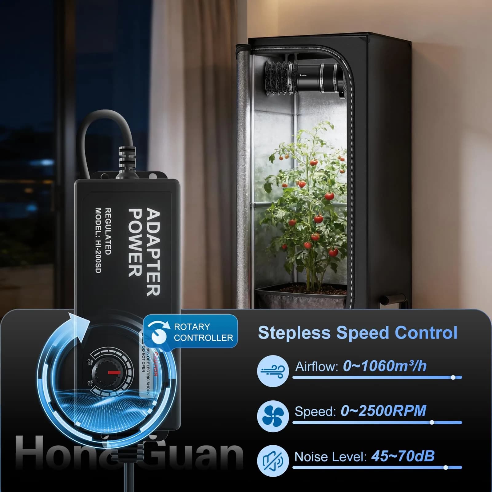Hon&Guan 8 Inch Inline Booster Duct Fan with Speed Controller | 623 CFM Airflow, 44W Low Power, 45 dBA Noise - view 4