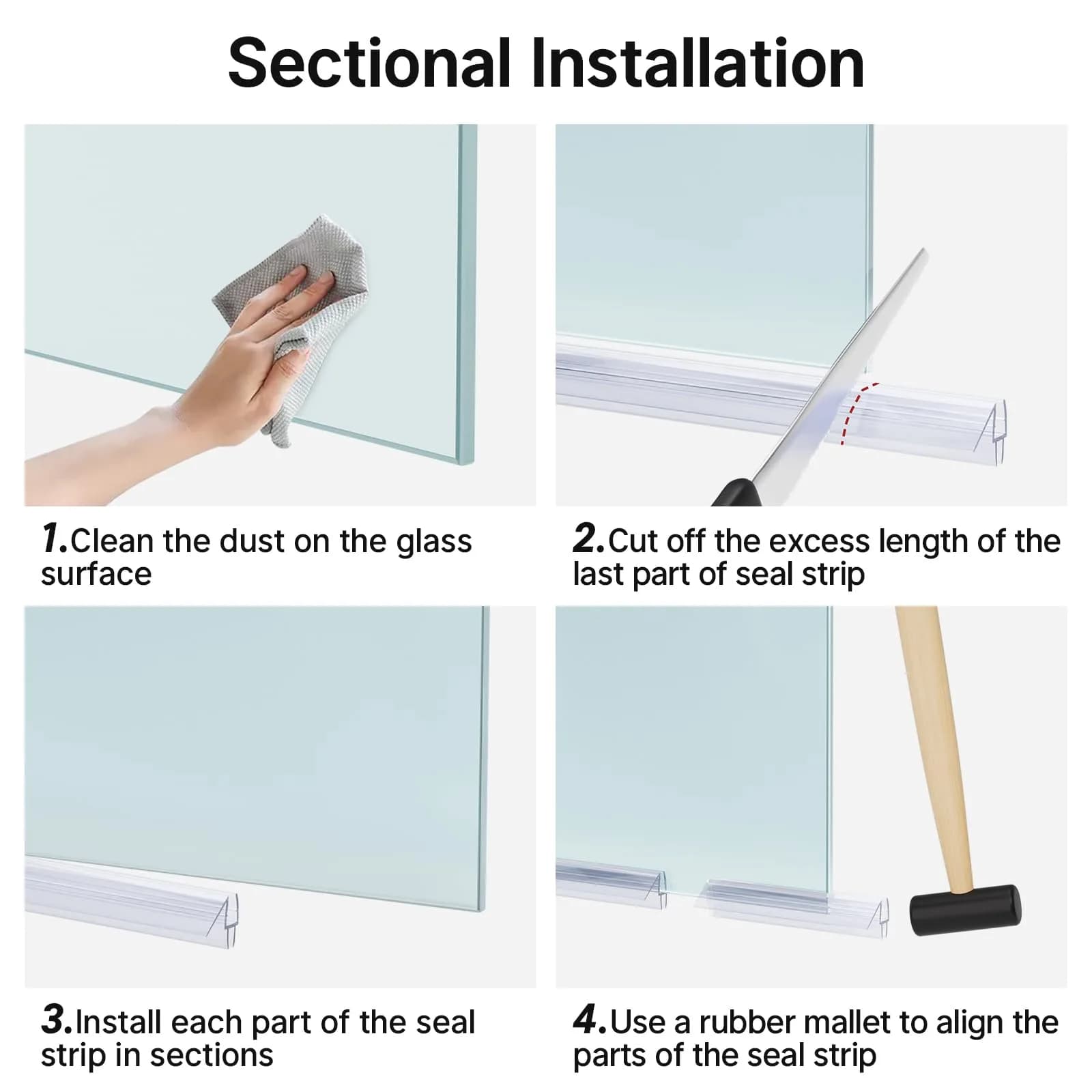 AmazerBath Shower Door Bottom Seal Strip 15.75" (39.37cm) 3-Pack | Stops Shower Leaks - view 5