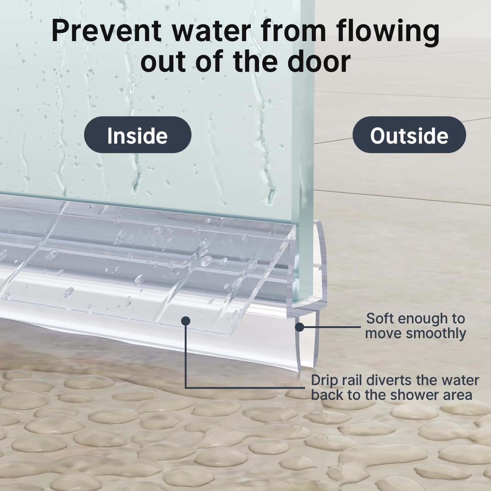 AmazerBath Shower Door Bottom Seal Strip 15.75" (39.37cm) 3-Pack | Stops Shower Leaks - view 6