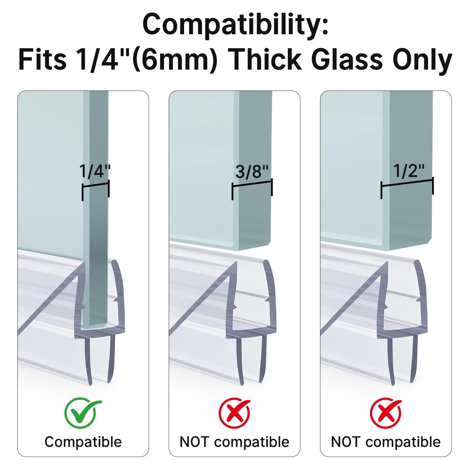 AmazerBath Shower Door Bottom Seal Strip 15.75" (39.37cm) 3-Pack | Stops Shower Leaks - view 3