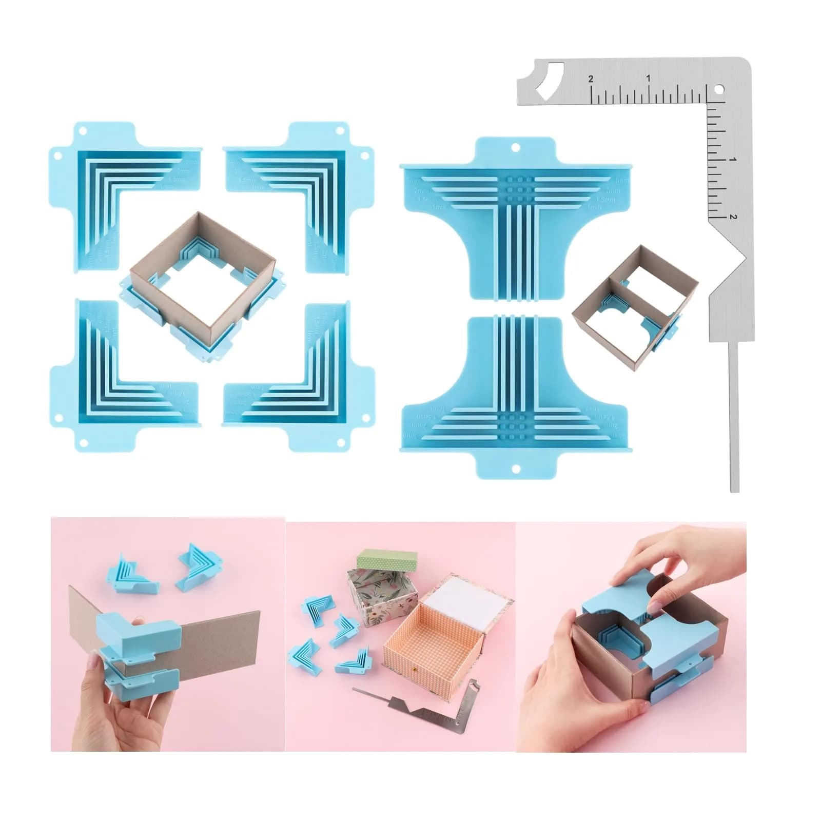 BAOFALI 9-Pack Corner Guides for Cartonnage & Box Making - 1mm to 3mm Chipboard | Precision 90-Degree Assembly