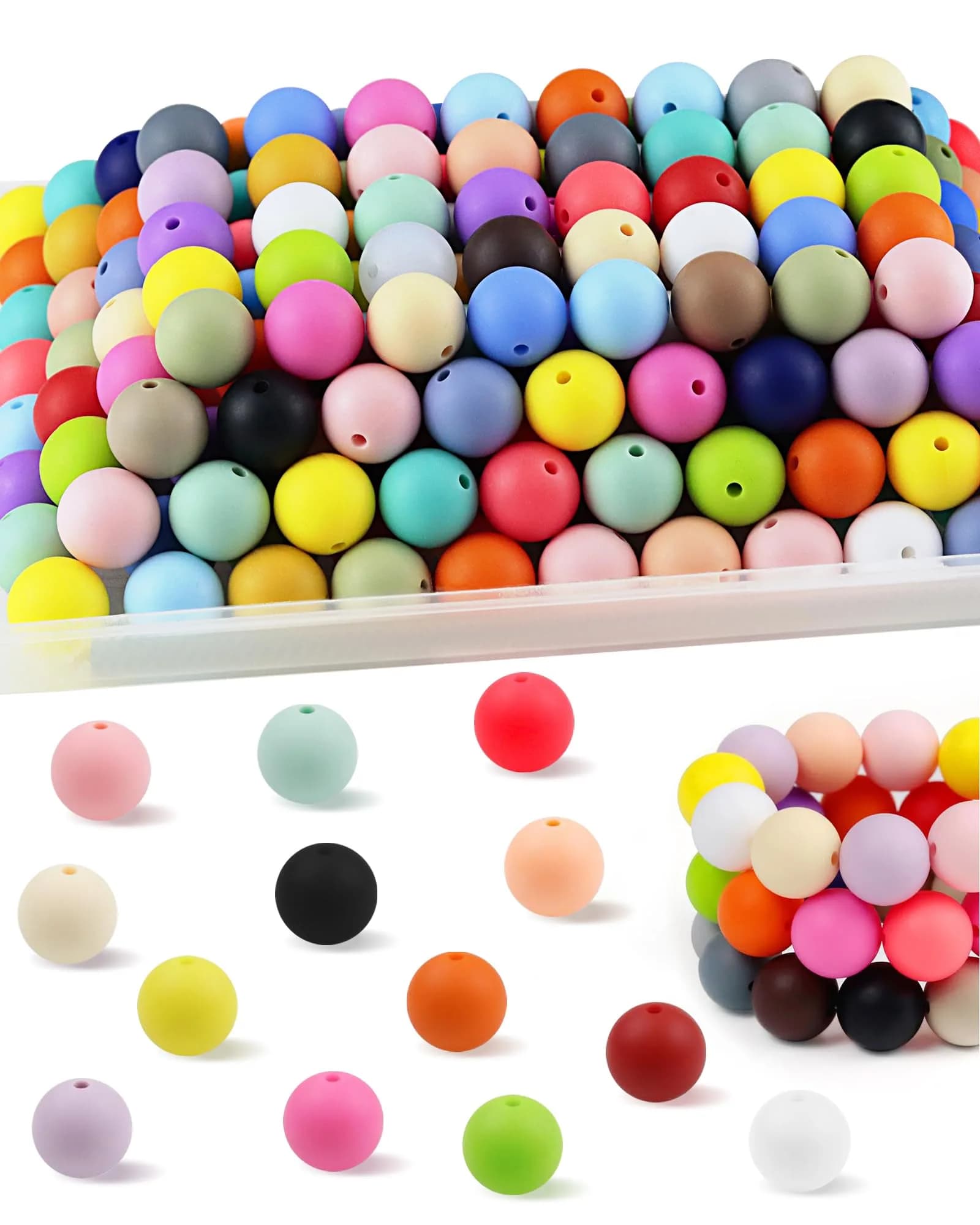 FIVEIZERO 150PCS 30 Colors 15mm Round Silicone Beads | Versatile DIY Craft Beads - main product image