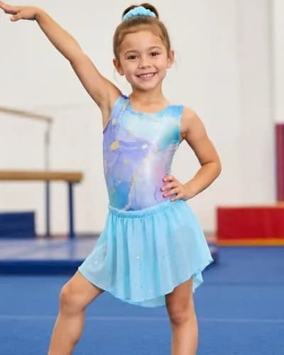Idgreatim Girls Gymnastics Leotards 3-Piece Outfit Aqua Marble 6-7 Years | Complete Set for Dance & Play thumbnail 4