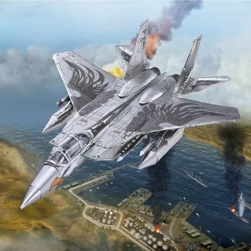 Piececool American F-15 Fighter Metal Airplane Model Kit | 84 Pieces, Stainless Steel thumbnail 3