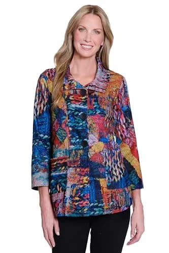 Ali Miles Brushed Knit Button Front Jacket | Casual Women’s Coat in Multi, L thumbnail 1