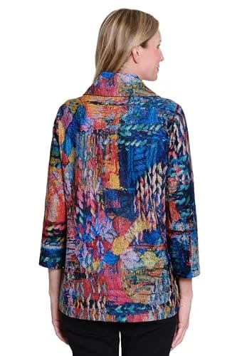 Ali Miles Brushed Knit Button Front Jacket | Casual Women’s Coat in Multi, L thumbnail 2