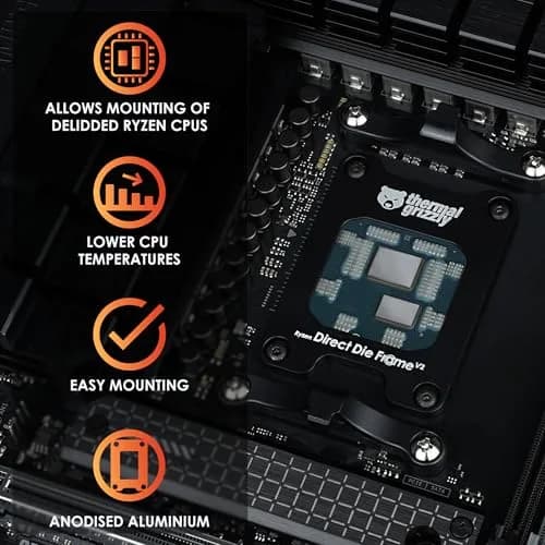 Thermal Grizzly Direct Die Frame Ryzen 7000 V2 Black | For AMD Ryzen 7000 Processors Without IHS thumbnail 2