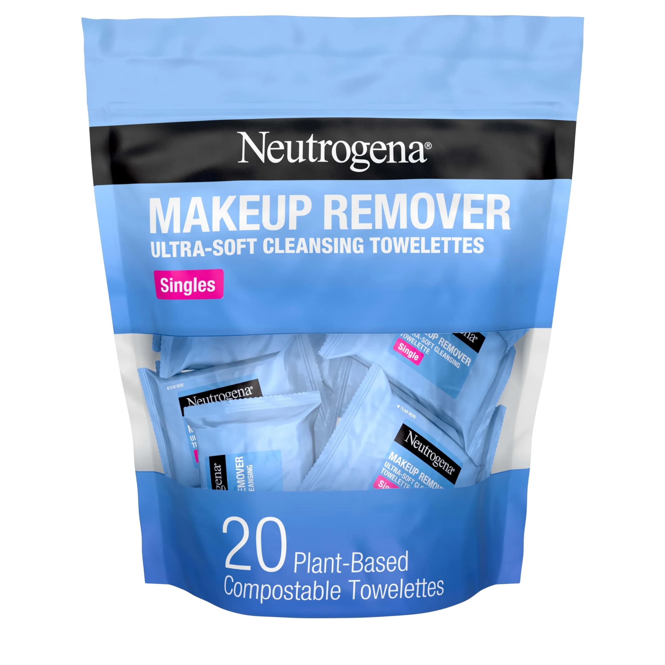 Neutrogena Makeup Remover Cleansing Towelettes Singles, 20-Count | Individually Wrapped for Freshness - main product image