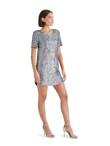 Steve Madden Apparel Marcella Dress, Silver Grey, Small | Sequin T-Shirt Dress for Casual Wear thumbnail 2