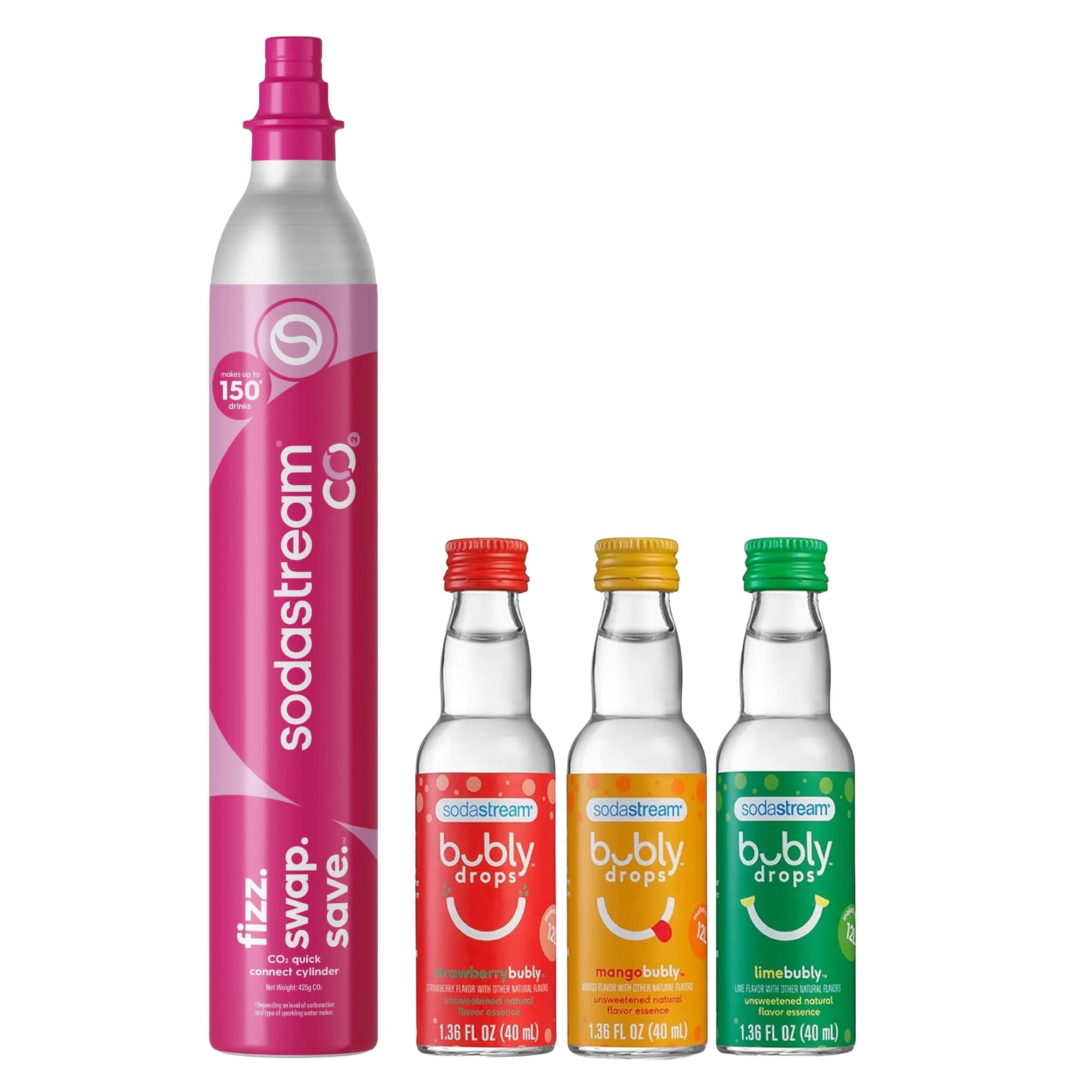 SodaStream 60L Pink Quick Connect CO2 Cylinder with bubly Drops 3 Pack - main product image