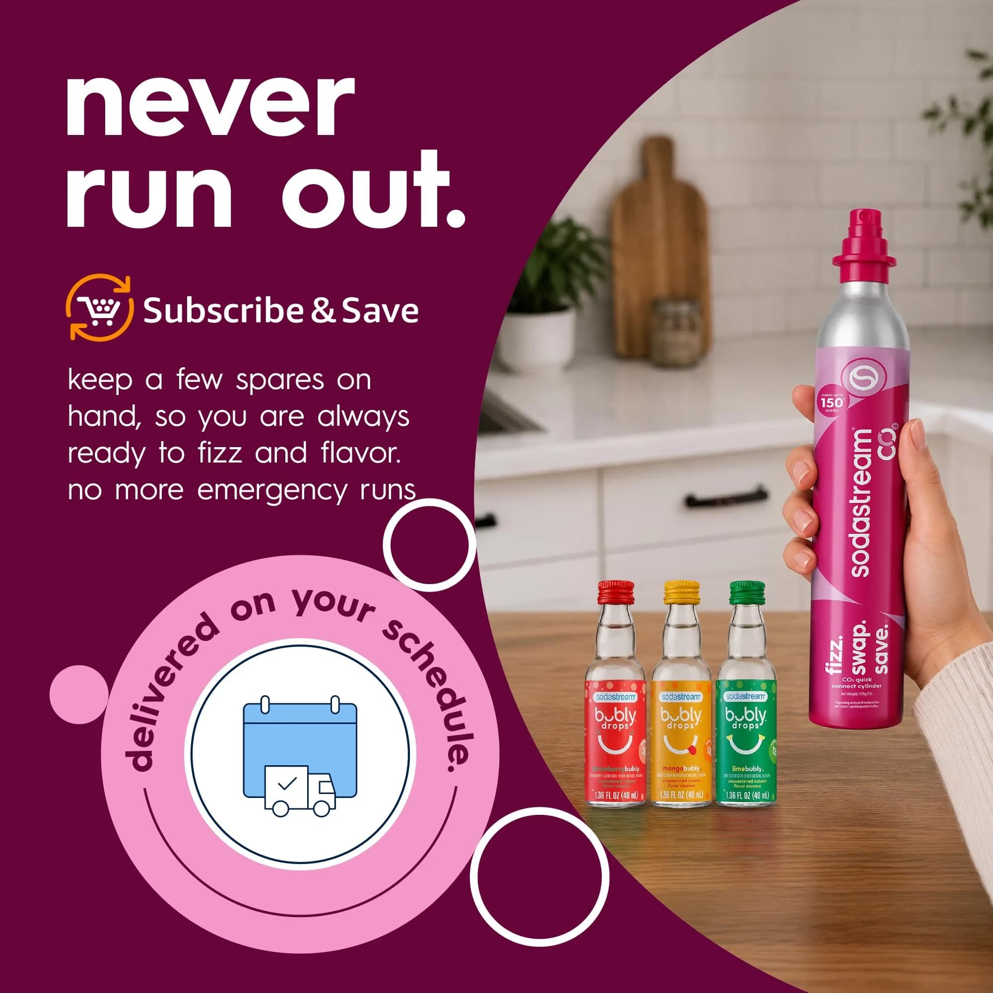SodaStream Pink Quick Connect CO2 Cylinder & bubly Drops Bundle | Makes 60L Sparkling Water | Fits TERRA, ART, ENSO Machines - view 4