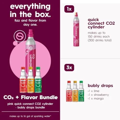 SodaStream Pink Quick Connect CO2 Cylinder & bubly Drops Bundle | Makes 60L Sparkling Water | Fits TERRA, ART, ENSO Machines thumbnail 5