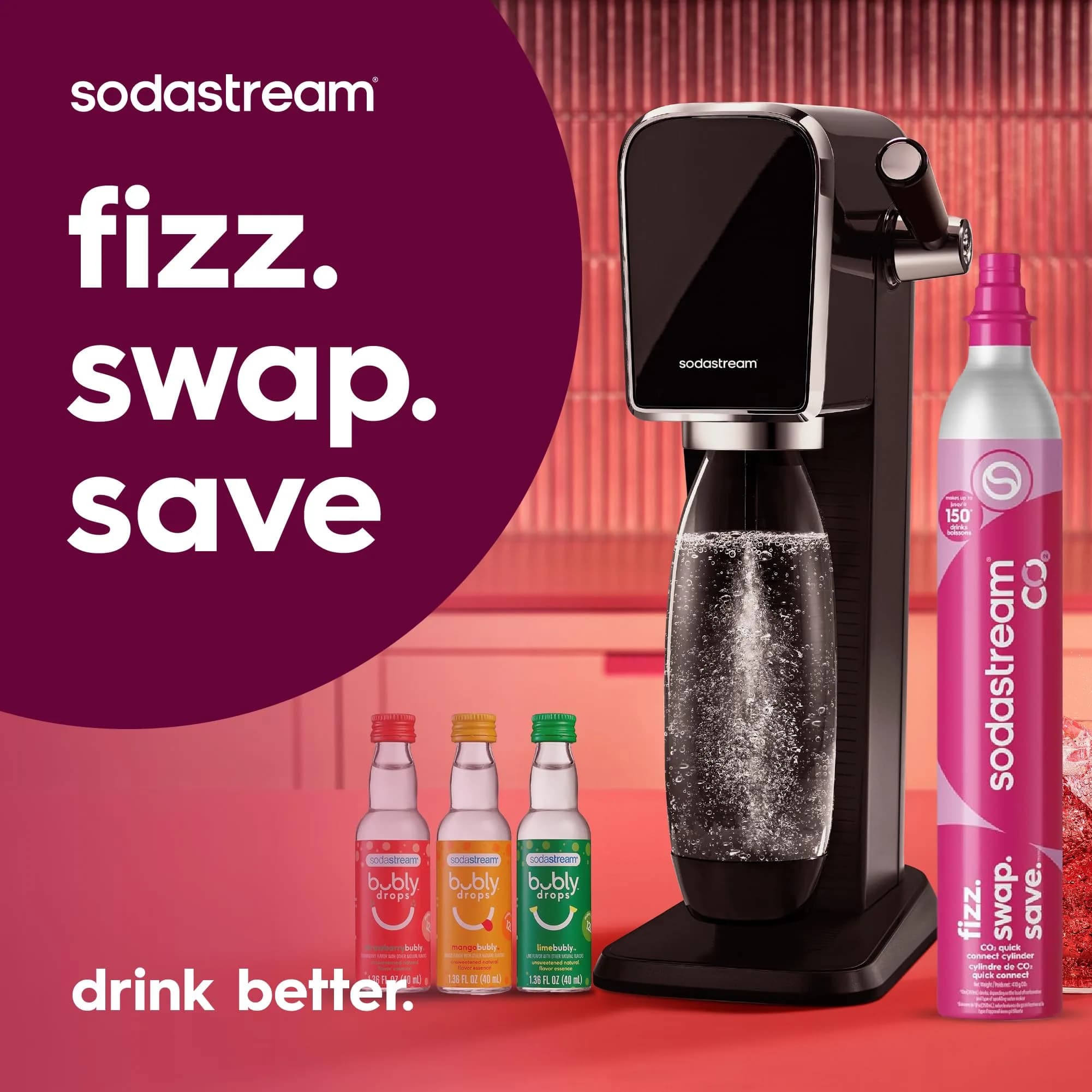 SodaStream Pink Quick Connect CO2 Cylinder & bubly Drops Bundle | Makes 60L Sparkling Water | Fits TERRA, ART, ENSO Machines - view 9
