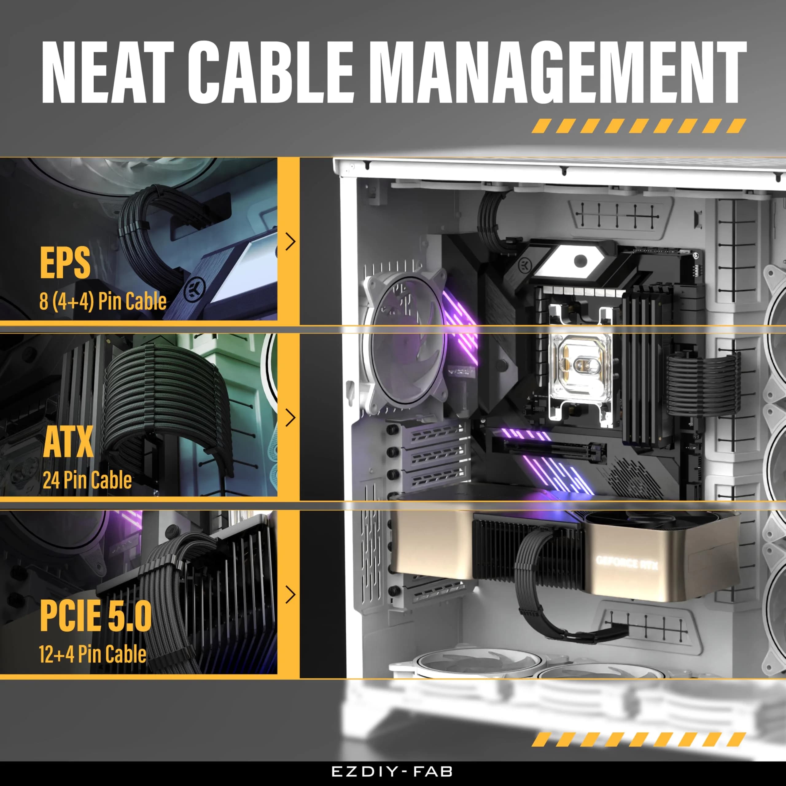 EZDIY-FAB 12VHPWR PSU Extension Kit 300mm (12.0 in) | Black Sleeved Cables for RTX 40/50 Series GPUs - view 6