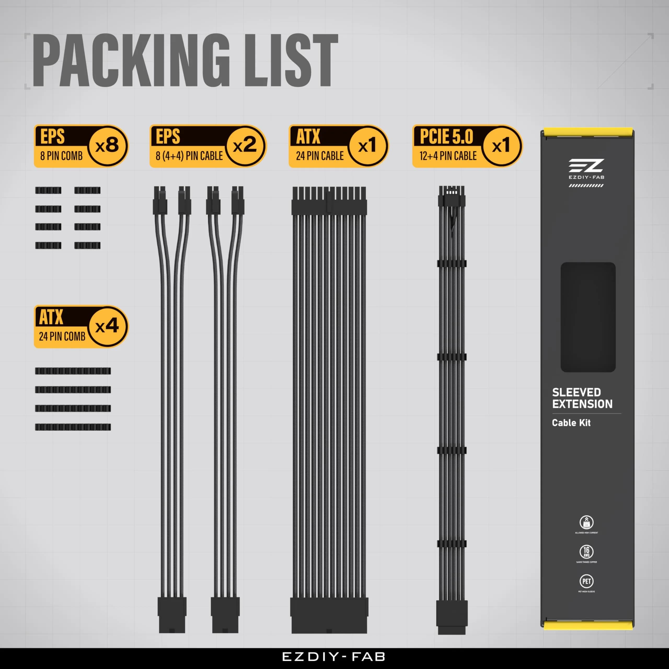 EZDIY-FAB 12VHPWR PSU Extension Kit 300mm (12.0 in) | Black Sleeved Cables for RTX 40/50 Series GPUs - view 7