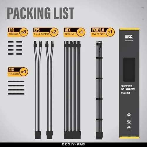 EZDIY-FAB 12VHPWR PSU Extension Kit 300mm (12.0 in) | Black Sleeved Cables for RTX 40/50 Series GPUs thumbnail 7