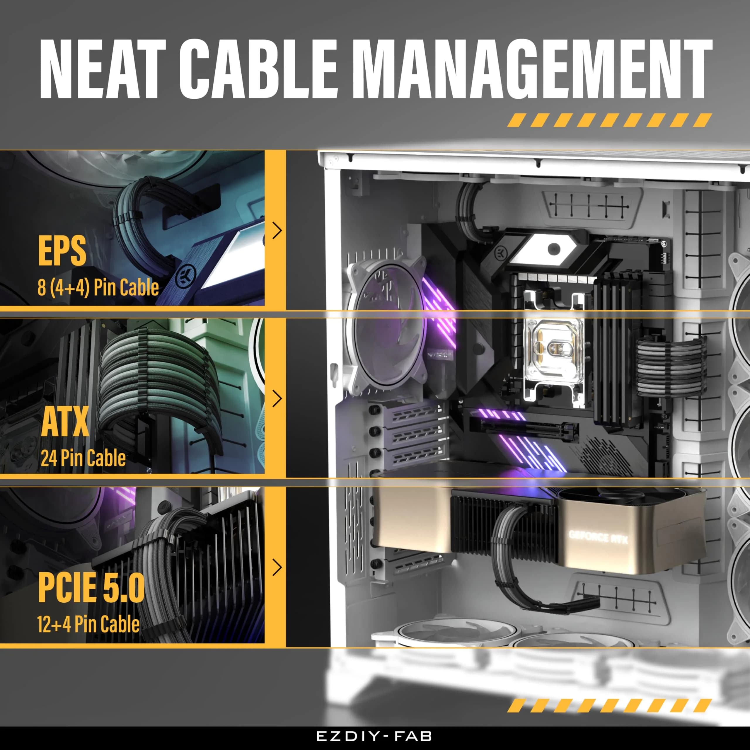 EZDIY-FAB 12VHPWR PSU Extension Cable Kit 300mm (12cm) | Black Grey - view 6